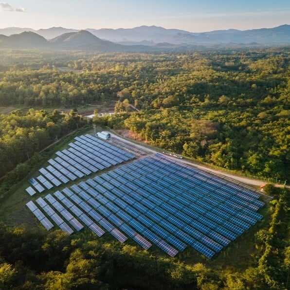 Aerial view of solar power station square